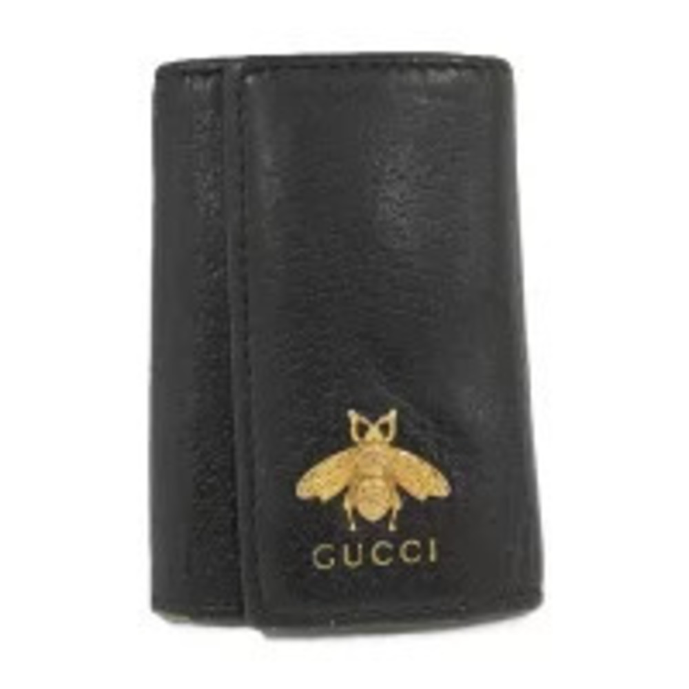Gucci Case Animalier Metal Bee Leather Black Gold